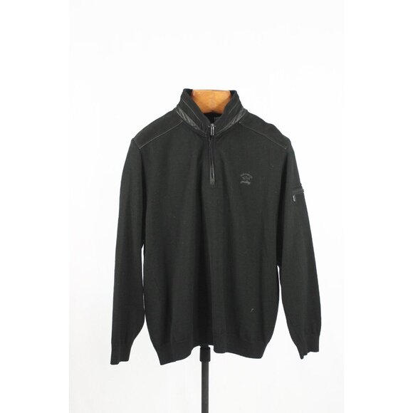 Paul & Shark Other - Men's PAUL & SHARK Black Wool 1/2 Zip Neck Suede Leather Trim Sweater, Size L